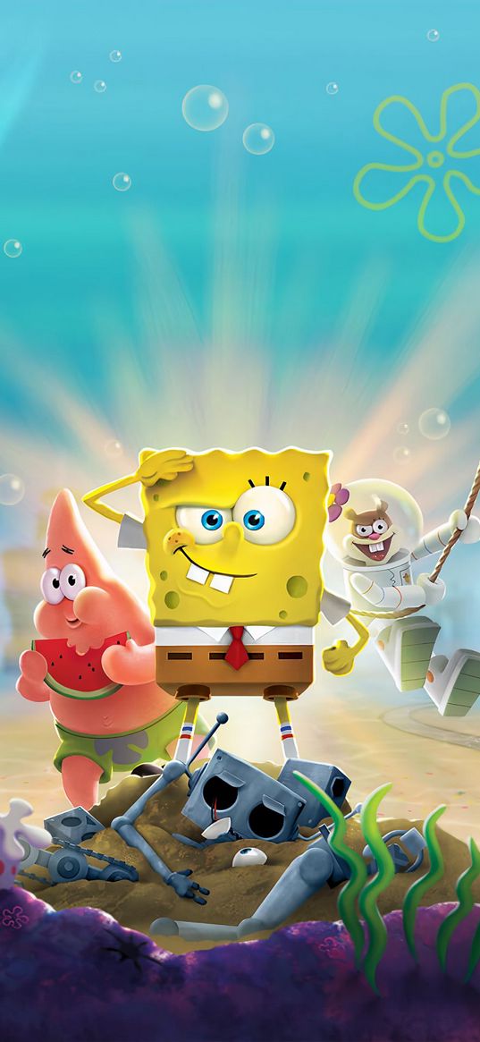 spongebob, patrick, sandy, poster, nickelodeon, cartoon