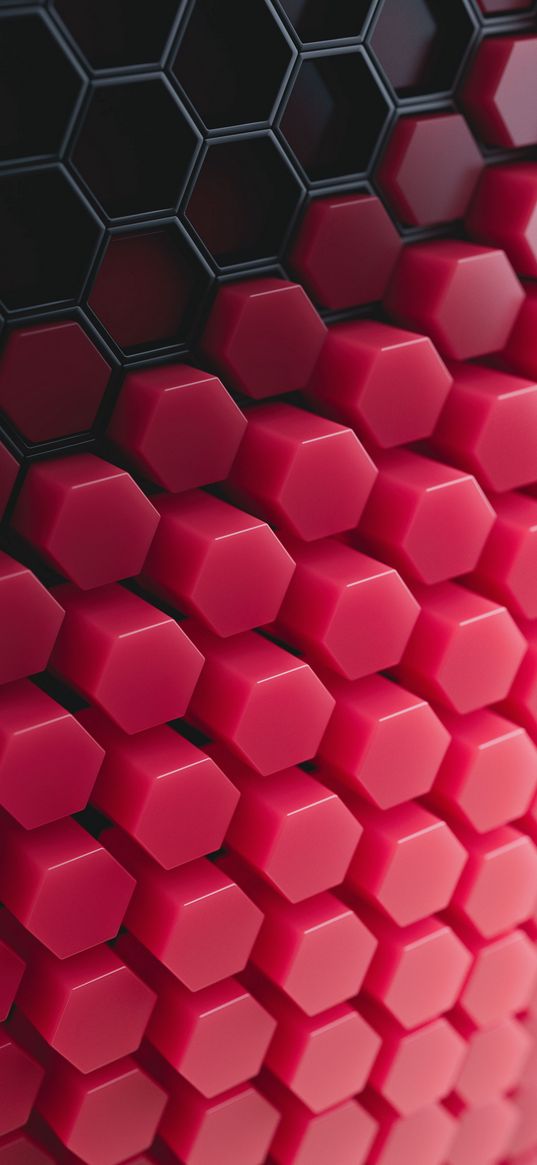 abstraction, 3d, hexagon, bulge, red