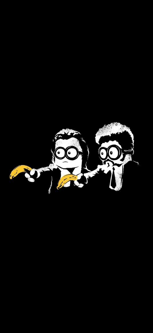 minions, pulp fiction, banana, retro images, black and white