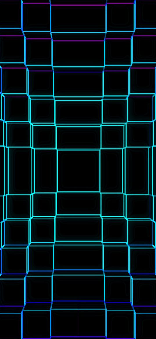 abstraction, cell, bend, neon, black background