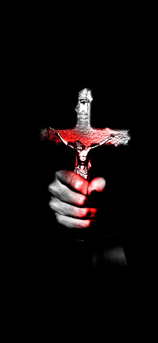 cross, hand, religion, faith, black background