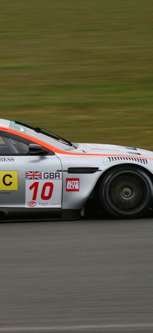 aston martin, dbr9, 2005, white, side view, style, sports, cars, speed, racing car, grass, asphalt