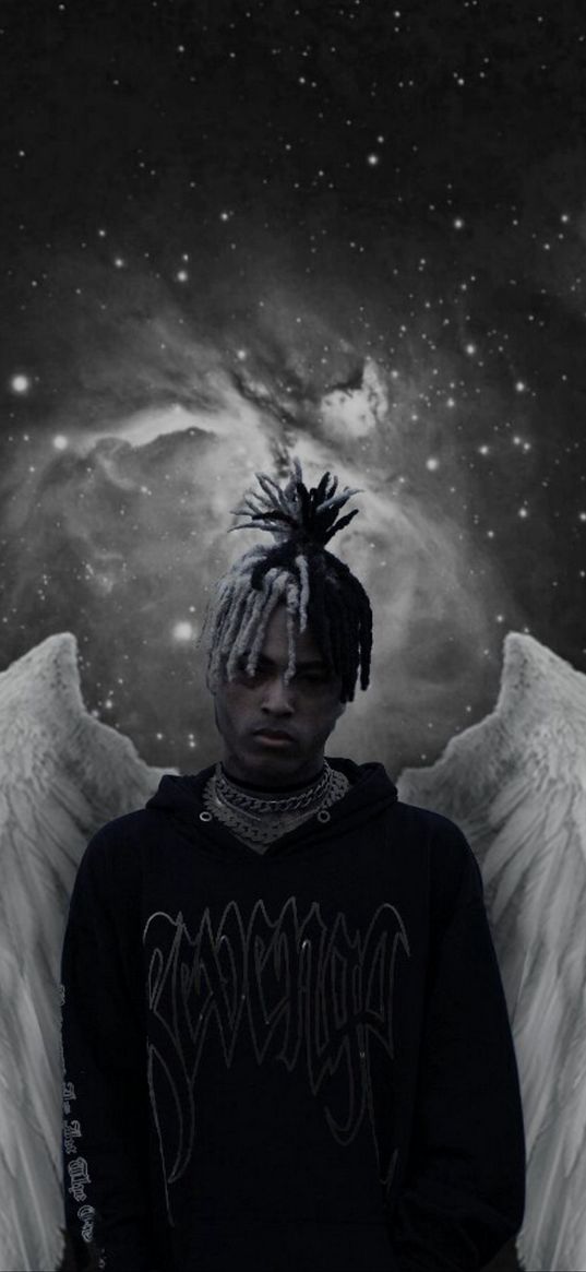 xxxtentacion, male, singer, rapper, angel, wings, stars