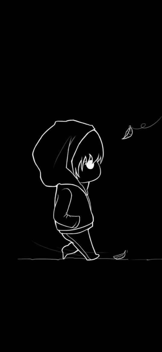 man, hood, leaves, figure, black