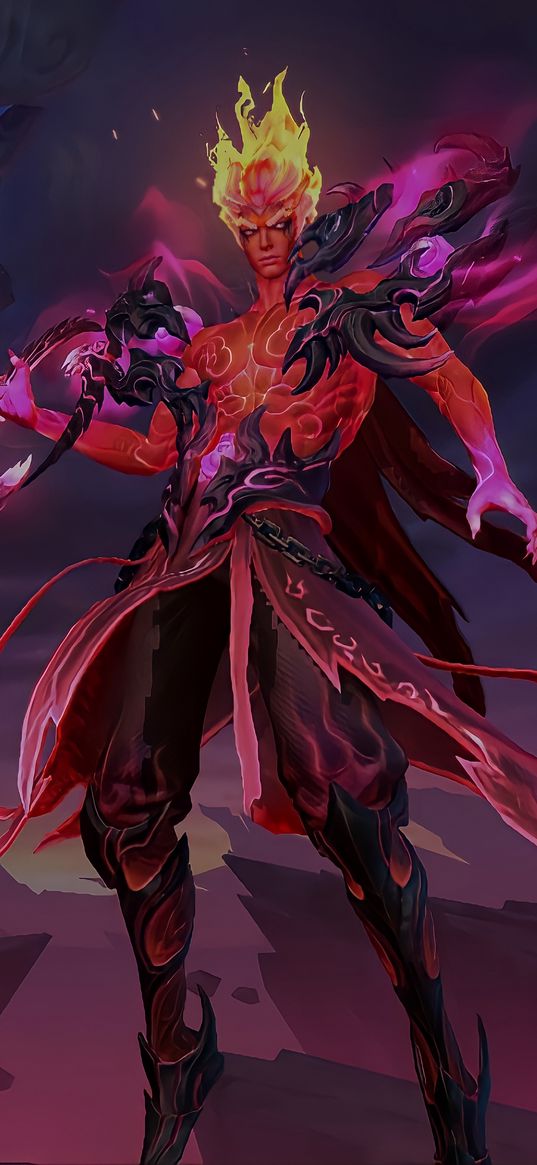 mobile legends, valir, demon, flame, red