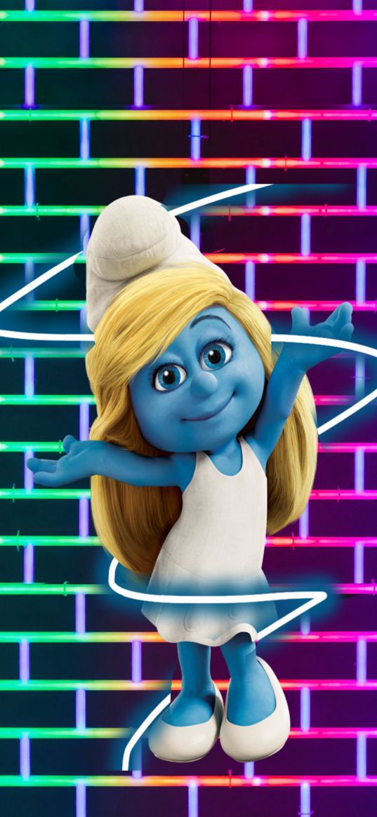 smurfs, smurfette, cartoon, girl, neon, art