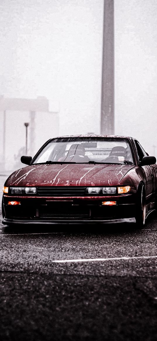 nissan, nissan silvia, auto, red auto, road, rain, jdm