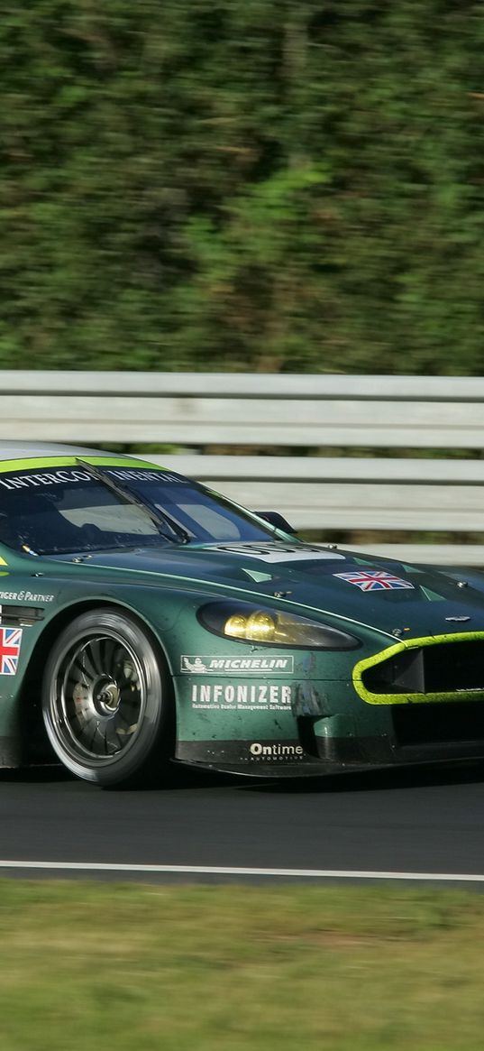 aston martin, dbr9, 2005, green, side view, style, sports, car, racing car, speed, trees, grass