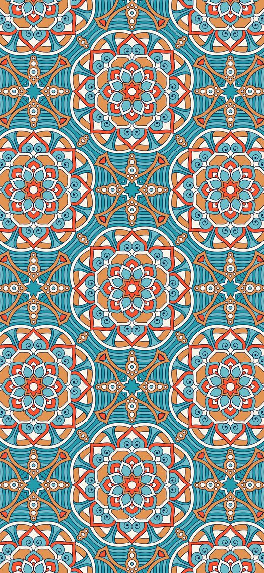 texture, pattern, ornament, tile, mosaic, flowers, blue, orange