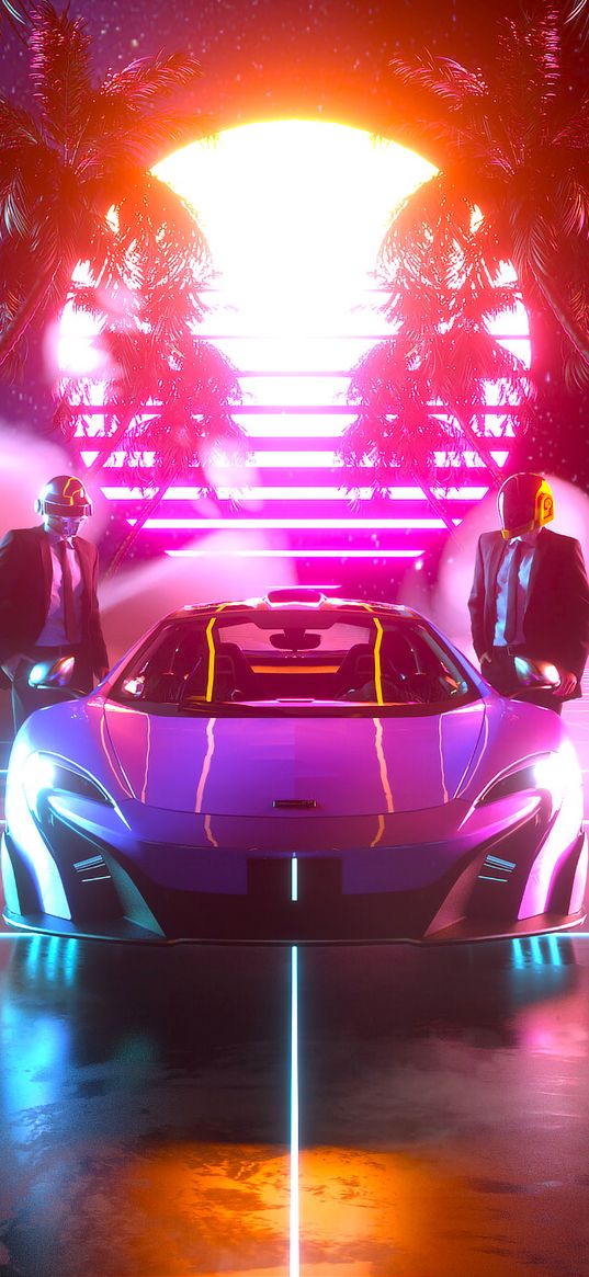 car, men, people, helmet, neon, purple