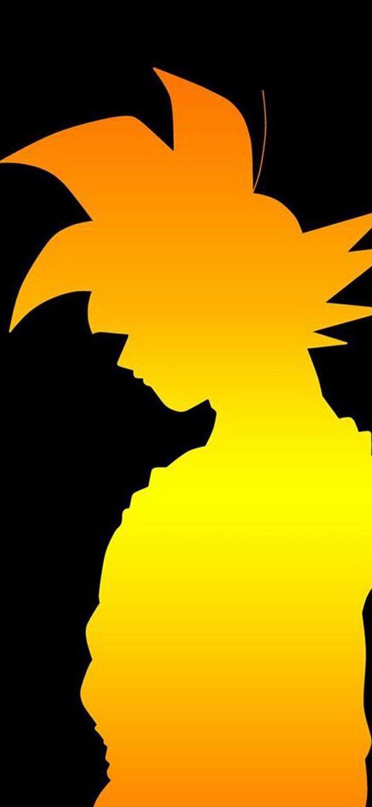 dragon ball, goku, silhouette, orange, yellow