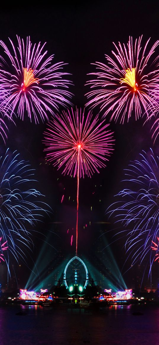 firework, city, night, neon