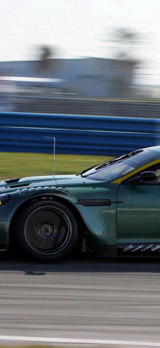 aston martin, dbr9, 2005, green, side view, style, sports, cars, speed, asphalt