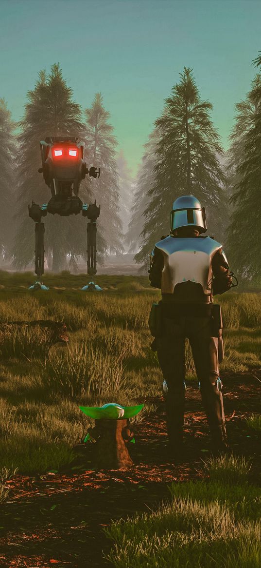 movie, star wars, yoda, robot, characters, forest