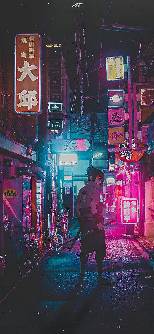 digital art, men, city, futuristic, night, neon, science fiction