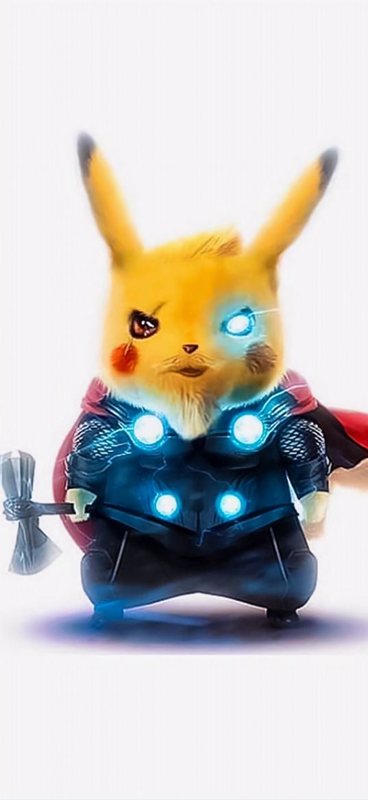 pikachu, pokemon, thor, god of thunder, the avengers, yellow