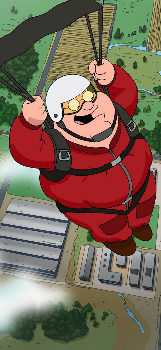 peter griffin, cartoon, character, griffins, parachute, flight