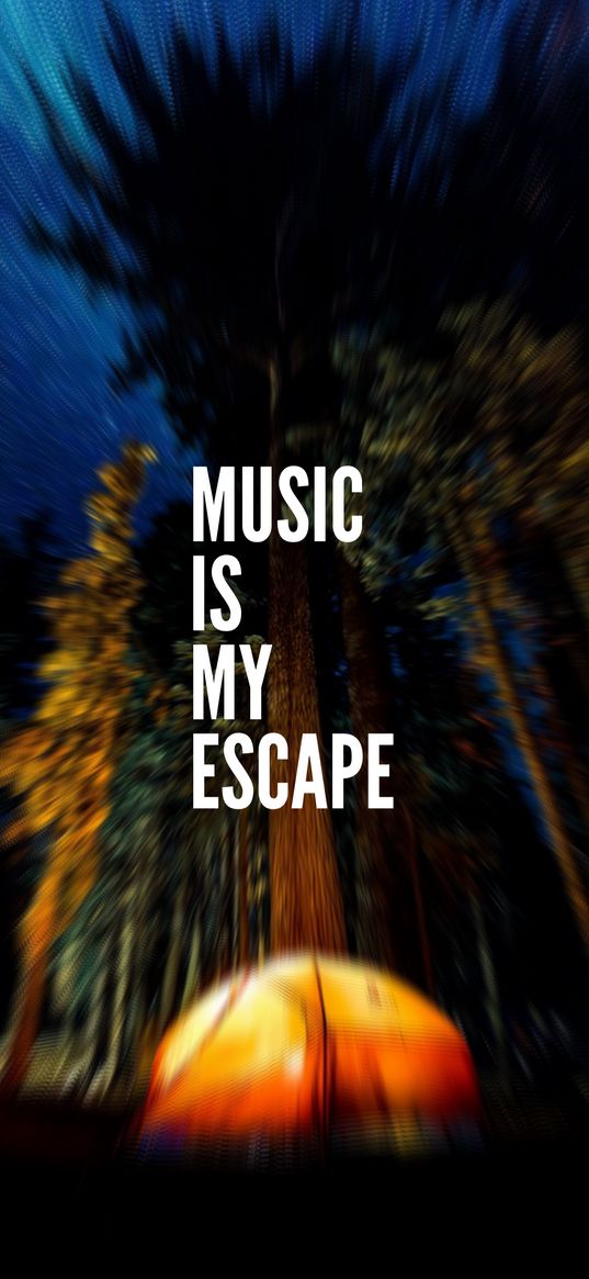 inscription, music is my salvation, forest, tent, nature