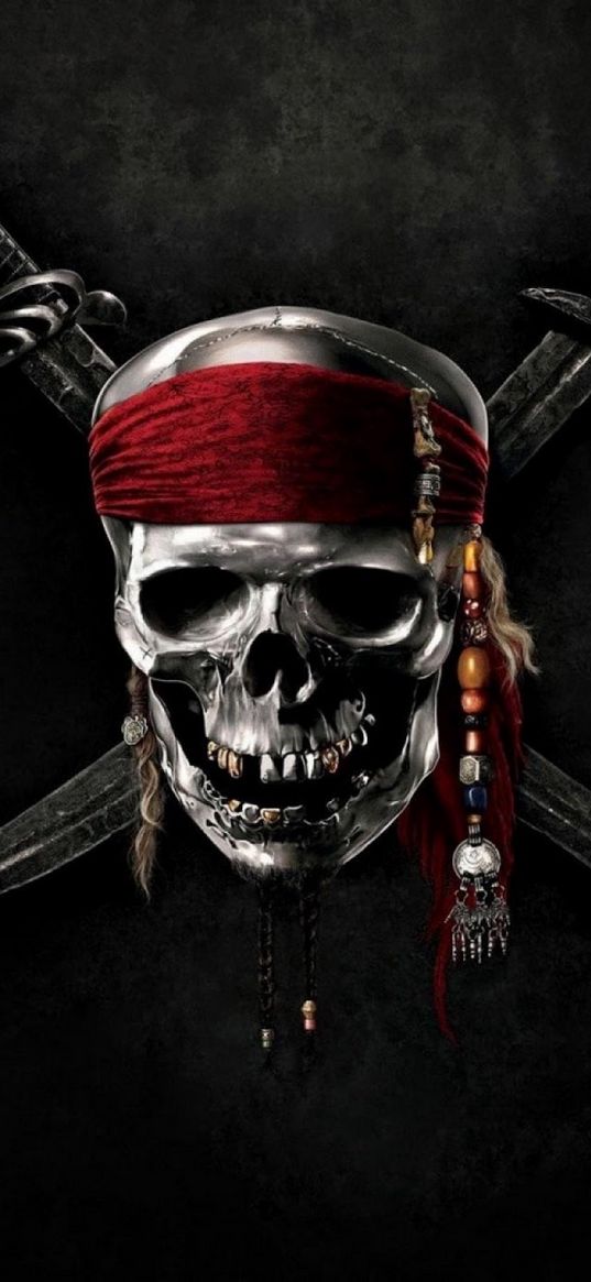 skull, pirates of the caribbean, bandana, sword, dark