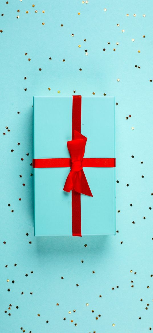 gift, box, ribbon, holiday, minimalism, blue