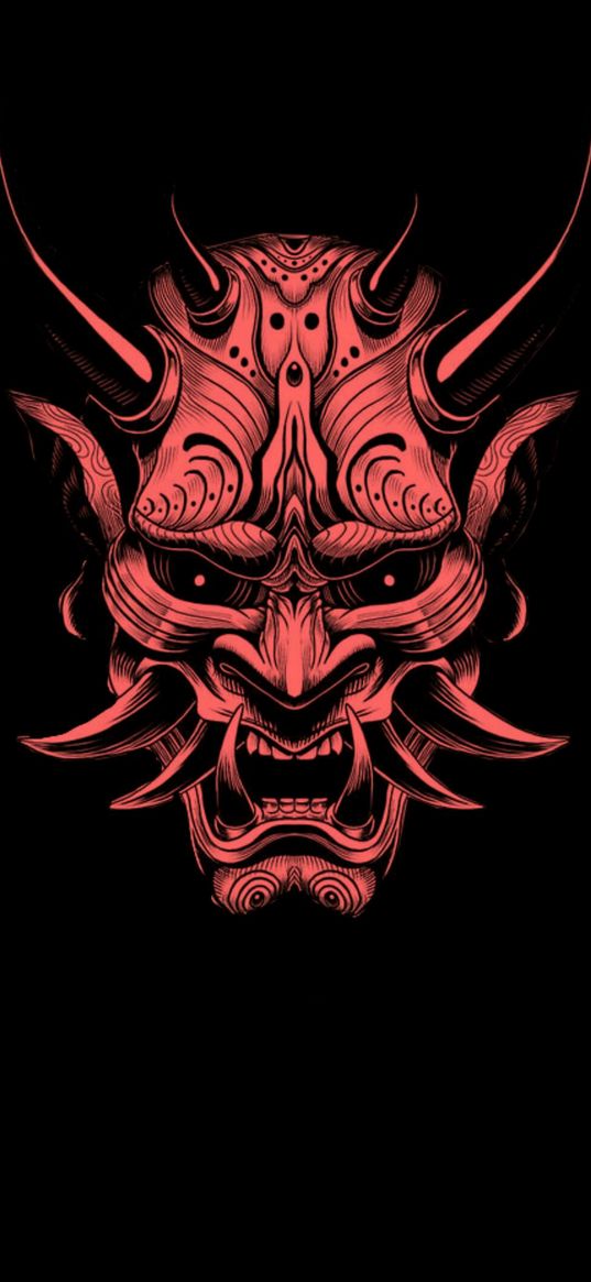 oni mask, demon, horns, black background