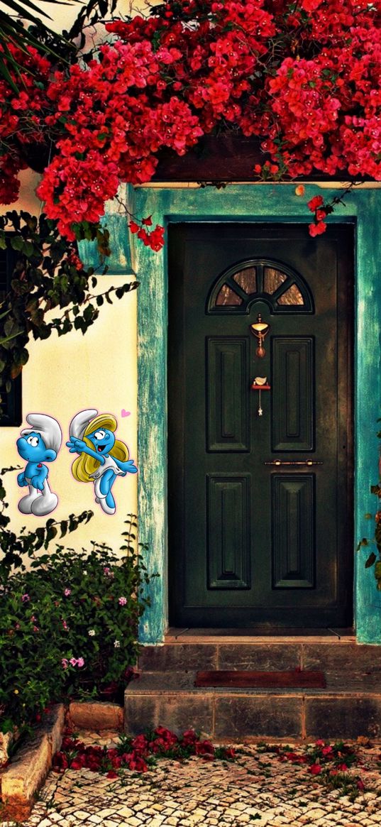 smurfs, smurfette, door