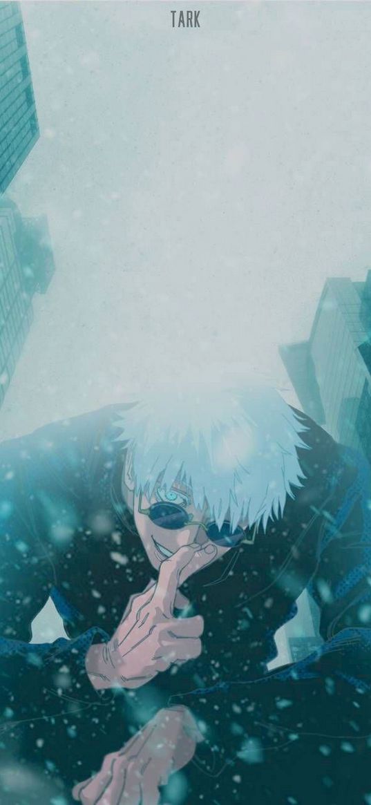 jujutsu kaisen, gojo, anime, snow, glasses, art