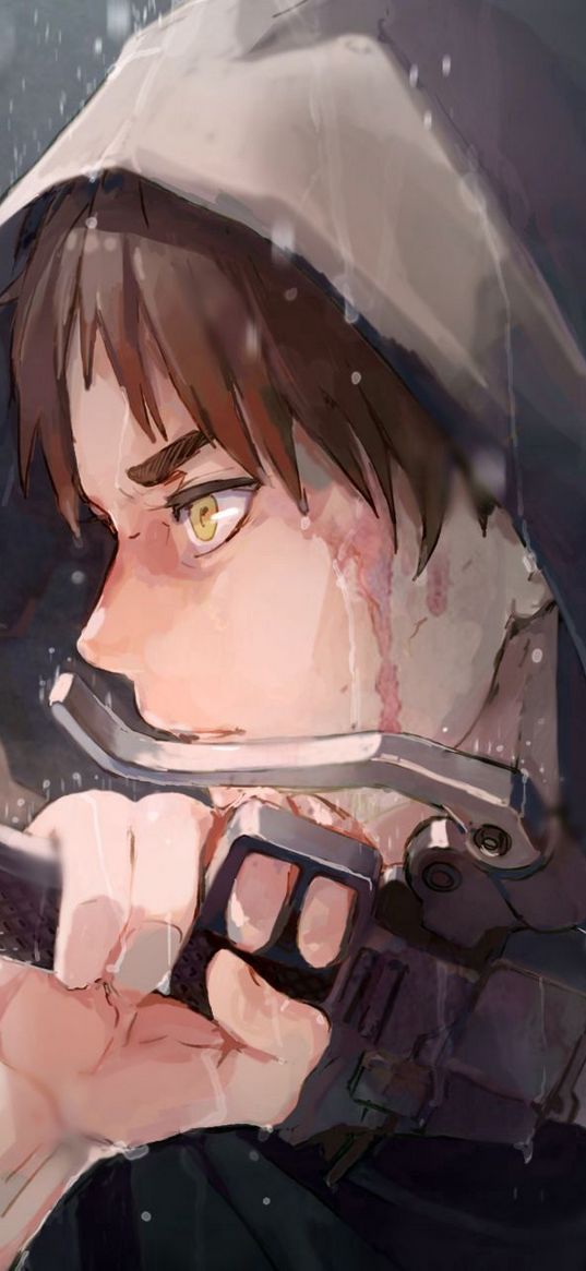 attack on titan, eren yeager, weapons, blade, guy, anime, art