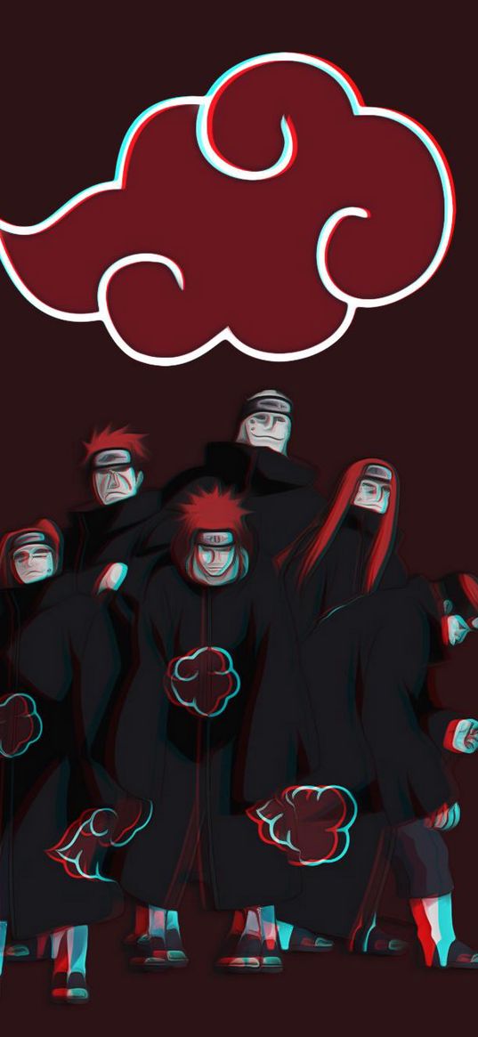 naruto, akatsuki, anime, cloud, emblem, red, art