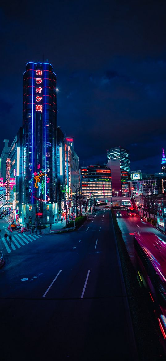 city, metropolis, night, lights, light, road, buildings, colorful, thailand