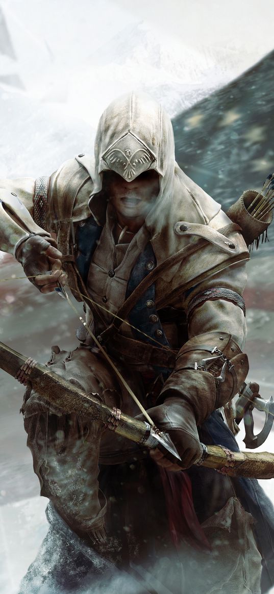 warrior, assassin, bow, arrows, winter, battle