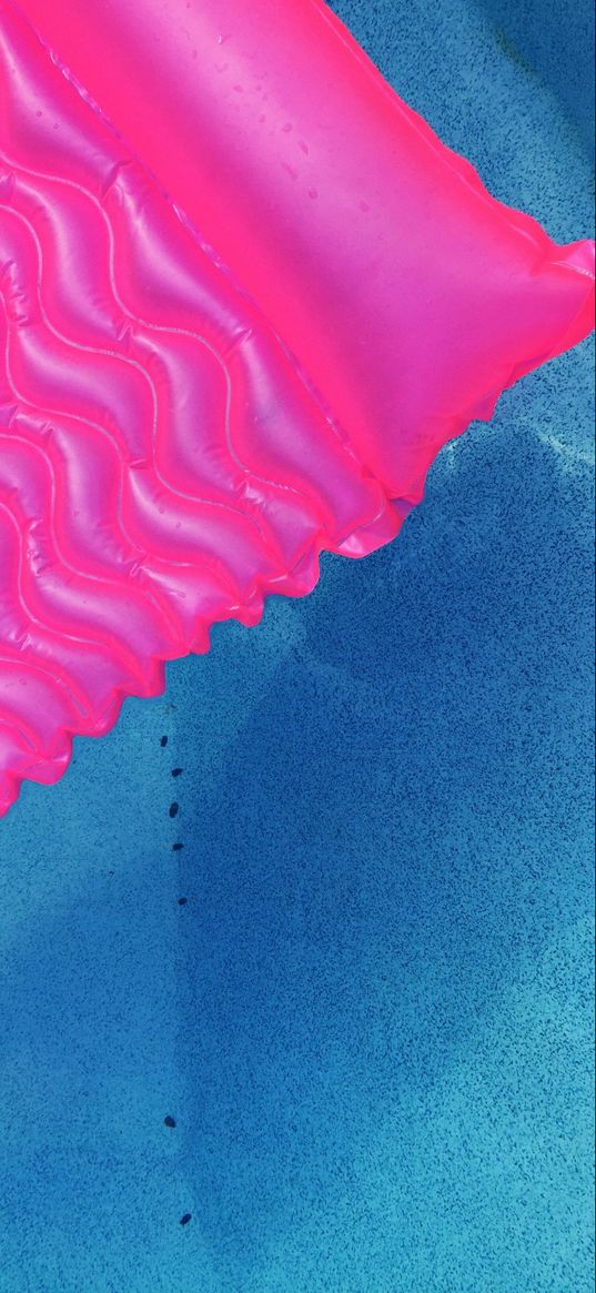 swimming pool, mattress, summer, pink, blue, minimalism