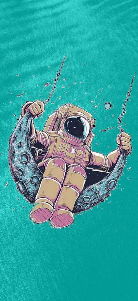 spaceman, moon, swing, art