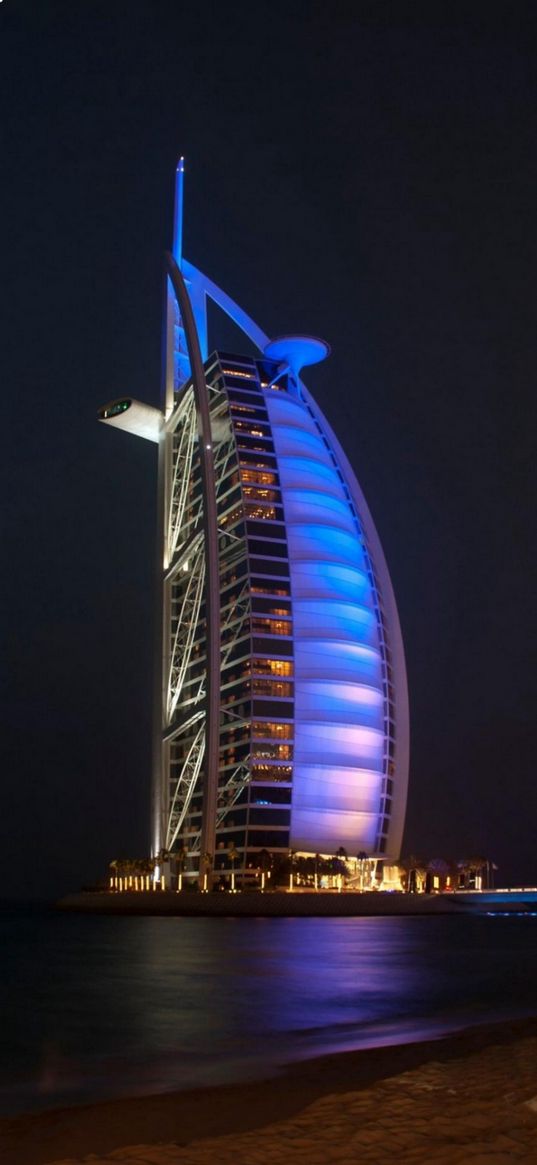 skyscraper, hotel, sea, night, lighting