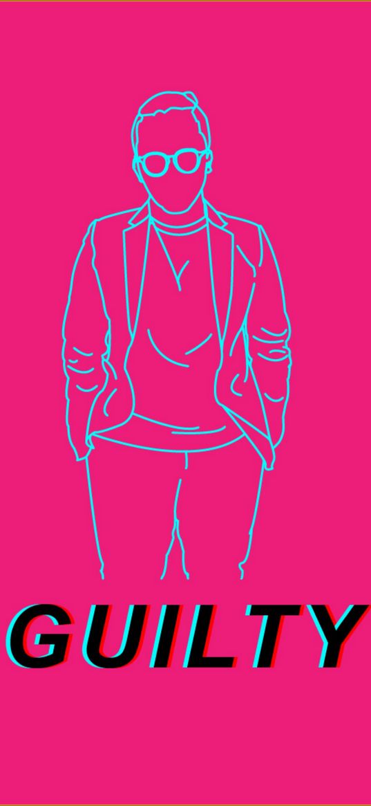 guy, silhouette, inscription, guilty, pink background