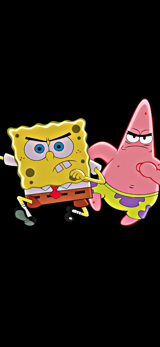 cartoon, characters, spongebob, patrick, running, black background