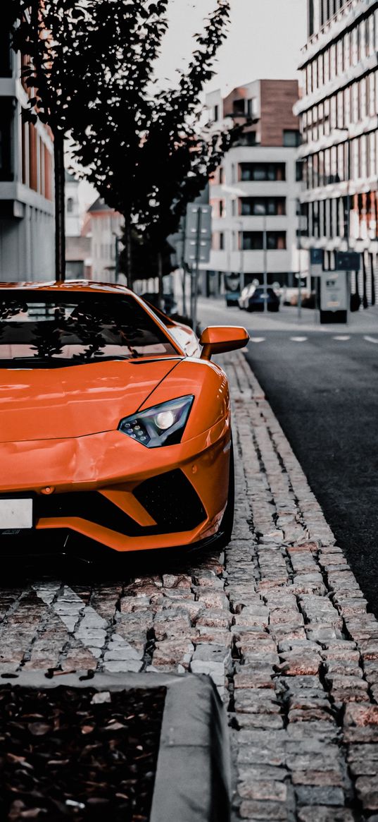 lamborghini aventador, lamborghini, auto, orange auto, street, city