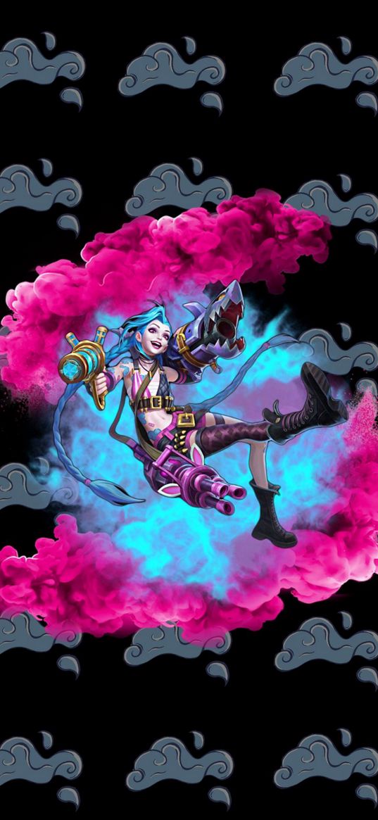 league of legends, lol, jinx, games, girl, smoke, art