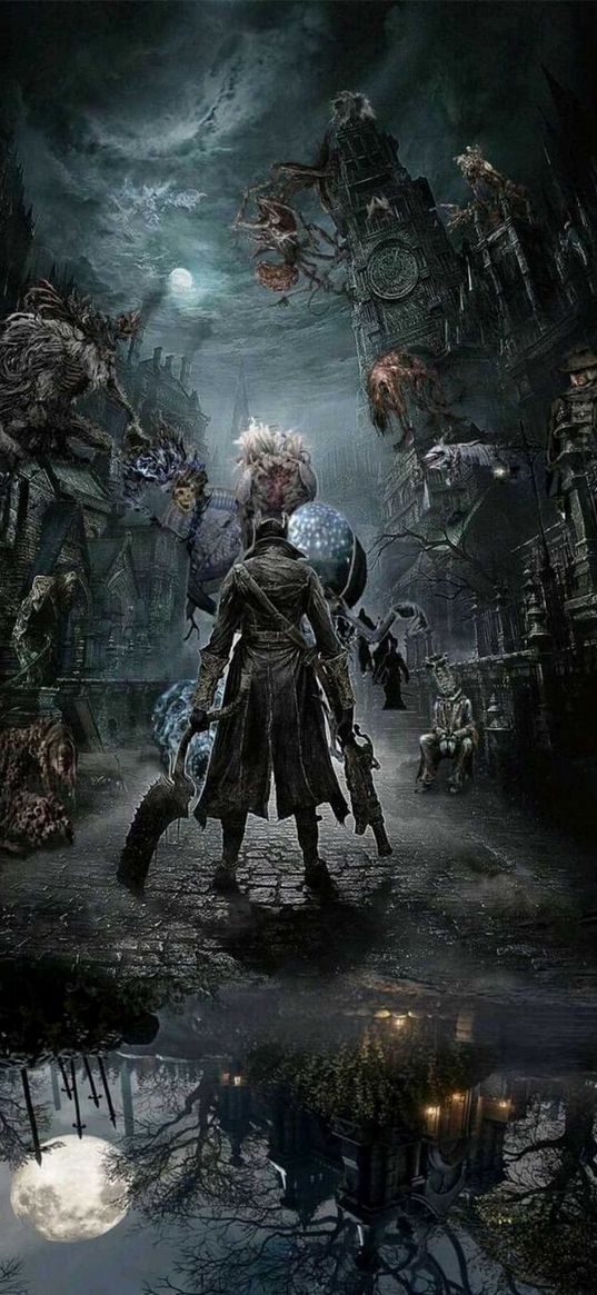 bloodborne, games, monster, warrior, weapon, tower, apocalypse