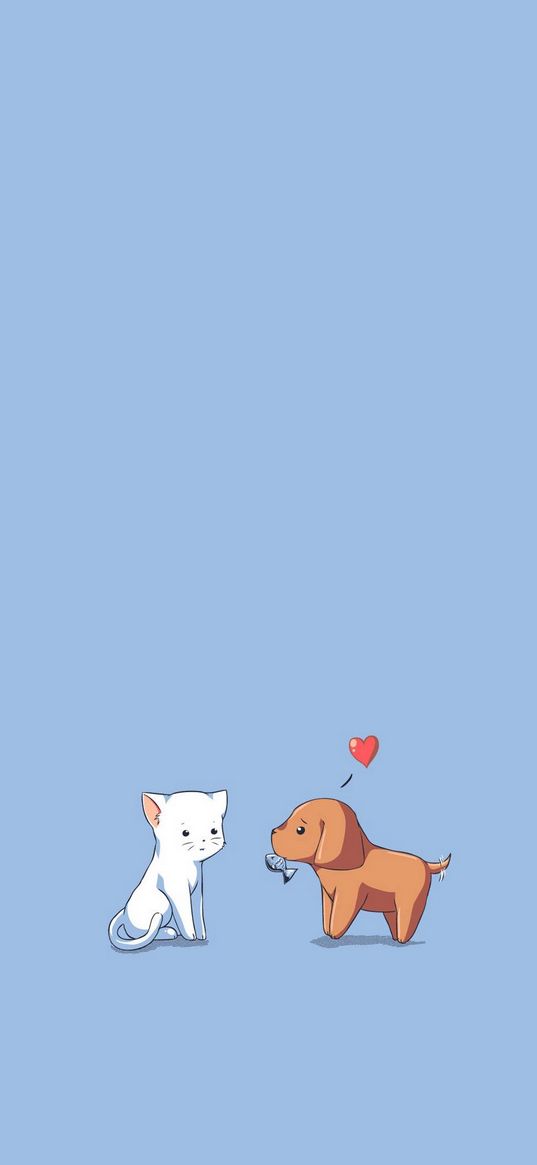 puppy, kitten, fish, heart, cute, blue background