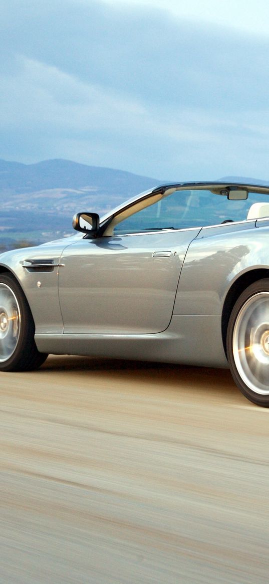 aston martin, db9, 2004, gray, side view, style, cars, speed, mountains