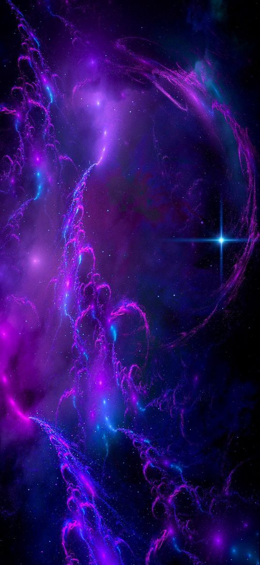 space, clouds, planet, star, glow, purple, digital art