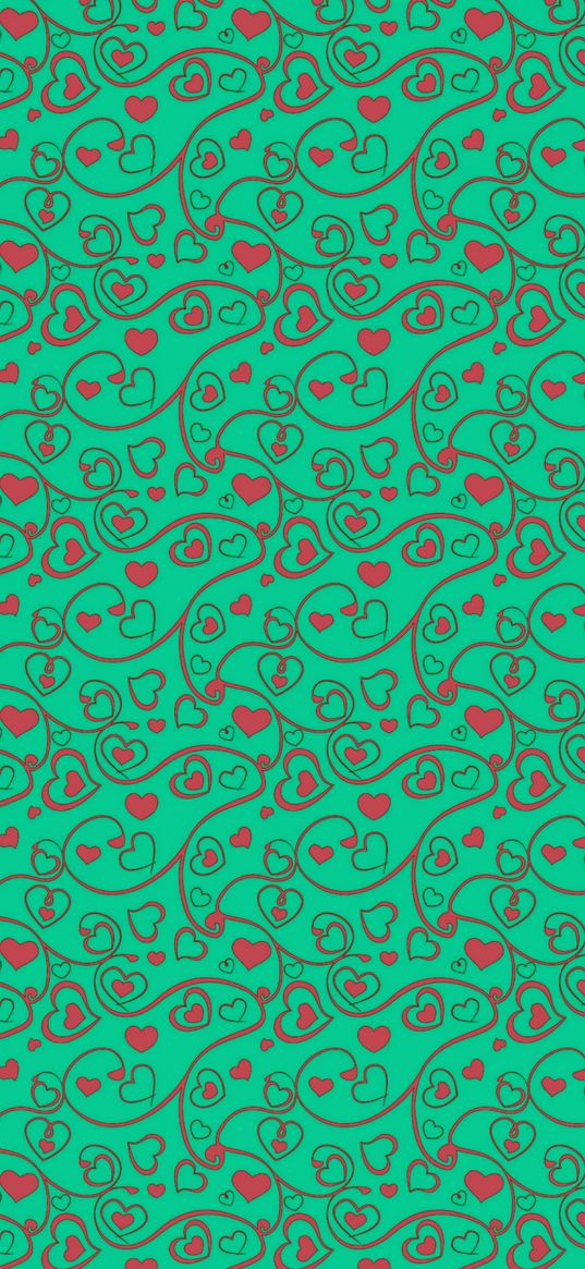 hearts, monograms, pattern, ornament, pink, turquoise, texture, abstraction