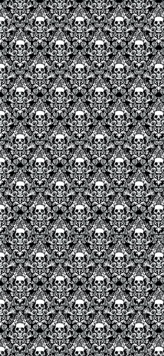 skull, pattern, ornament, texture, black, white, background