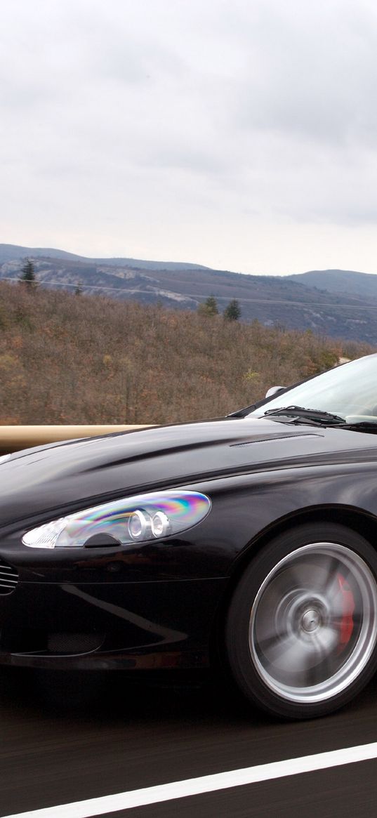 aston martin, db9, 2006, black, side view, sports, cars, mountains, nature