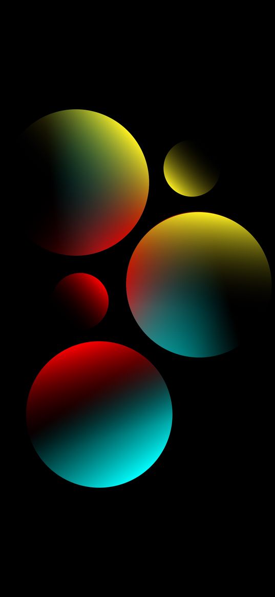 circles, gradient, black background, abstraction