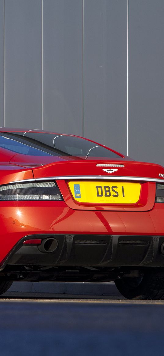 aston martin, dbs, 2011, red, rear view, car