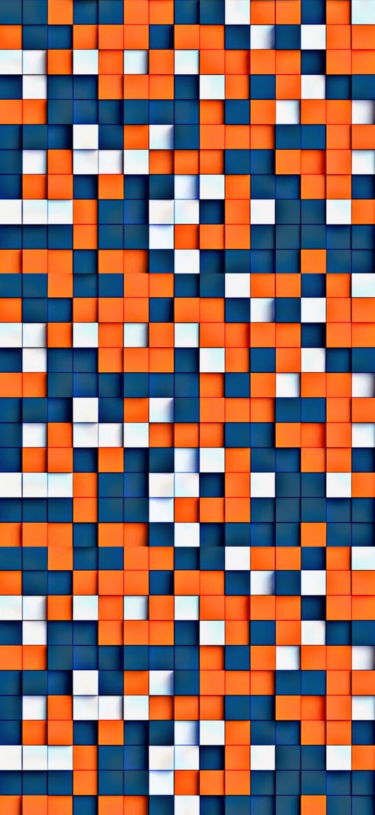 abstraction, squares, cell, 3d, orange, blue, white