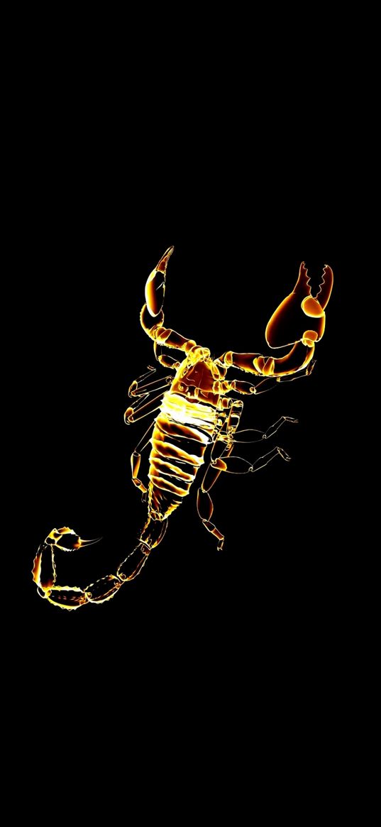 scorpio, gold, silhouette, black background, minimalism