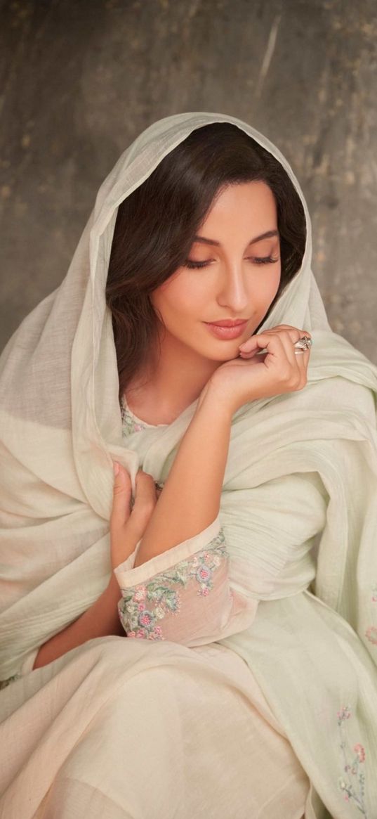 nora fatehi, actress, girl, beauty, headscarf, bollywood, india